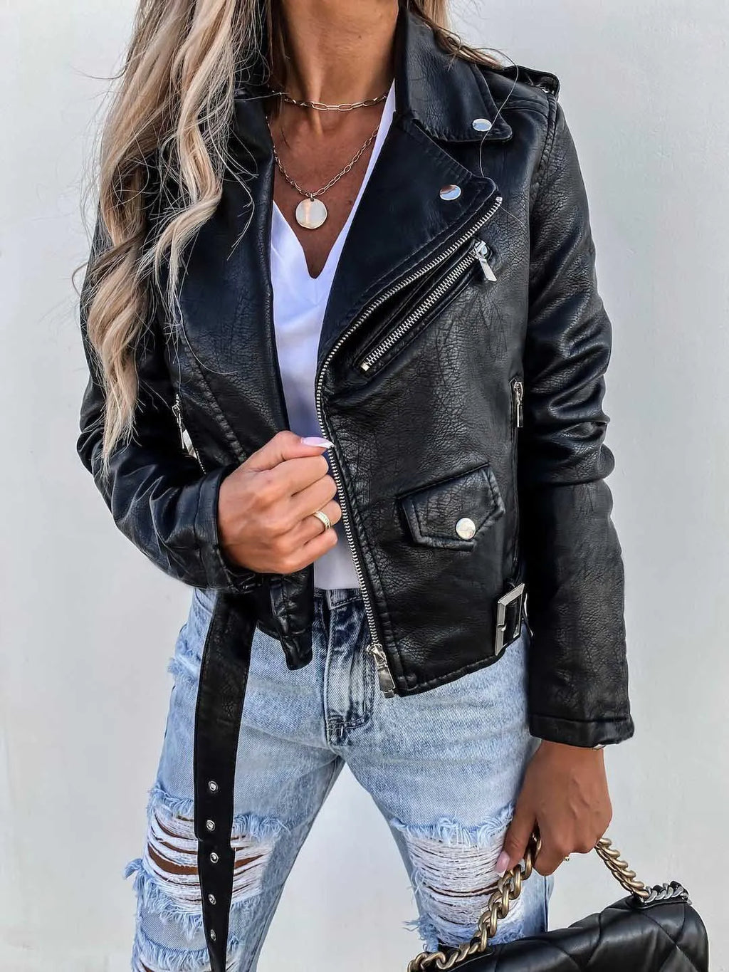 Blythe Women's Genuine Leather Jacket – Elegant Tailored Moto Jacket with Timeless Modern Style