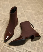 Whitney Ankle Boots for Women – Refined Suede Boots with Patent Accents & Comfy Block Heel