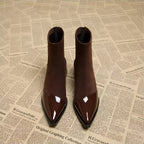 Whitney Ankle Boots for Women – Refined Suede Boots with Patent Accents & Comfy Block Heel