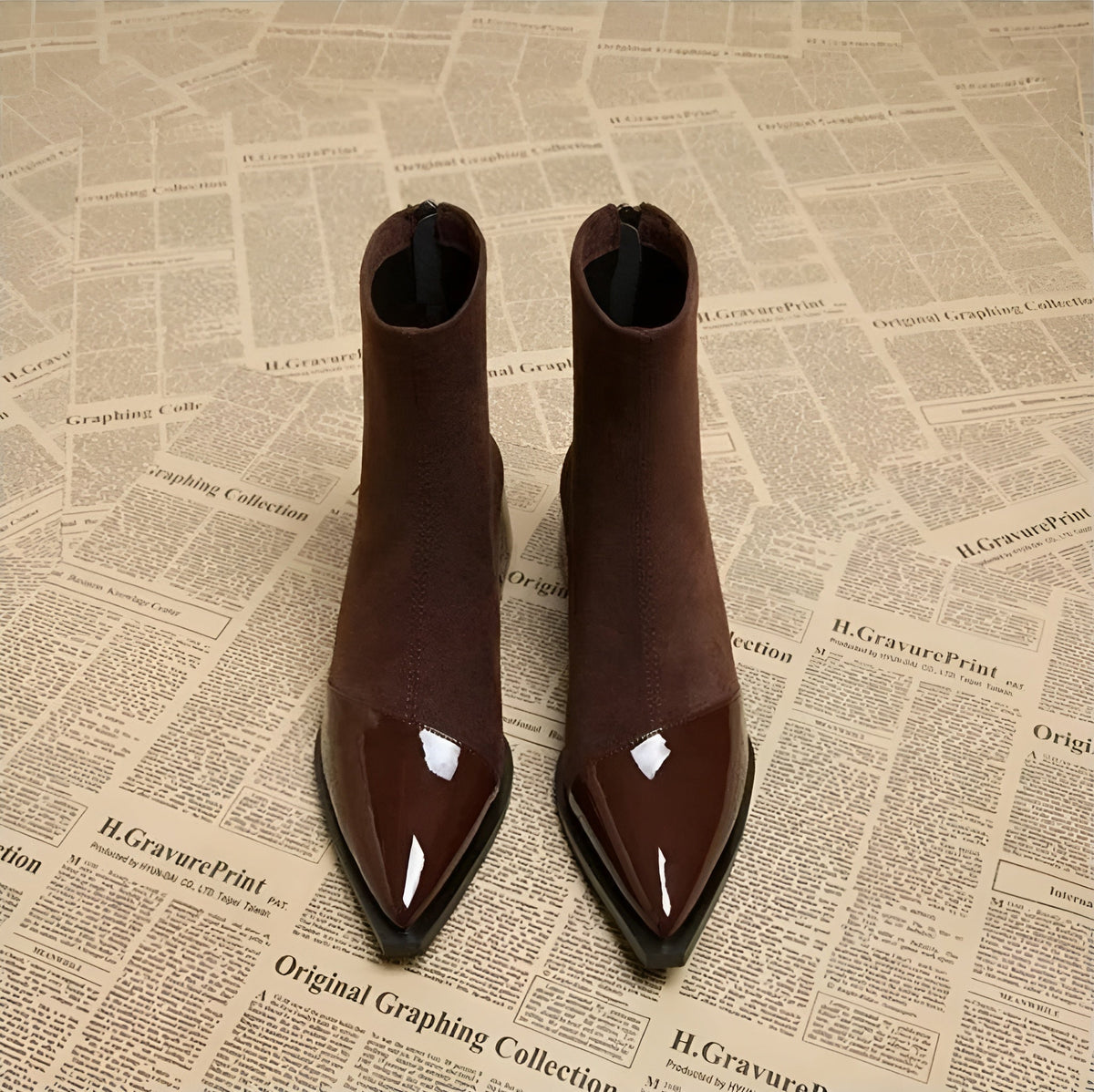 Whitney Ankle Boots for Women – Refined Suede Boots with Patent Accents & Comfy Block Heel