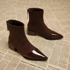 Whitney Ankle Boots for Women – Refined Suede Boots with Patent Accents & Comfy Block Heel