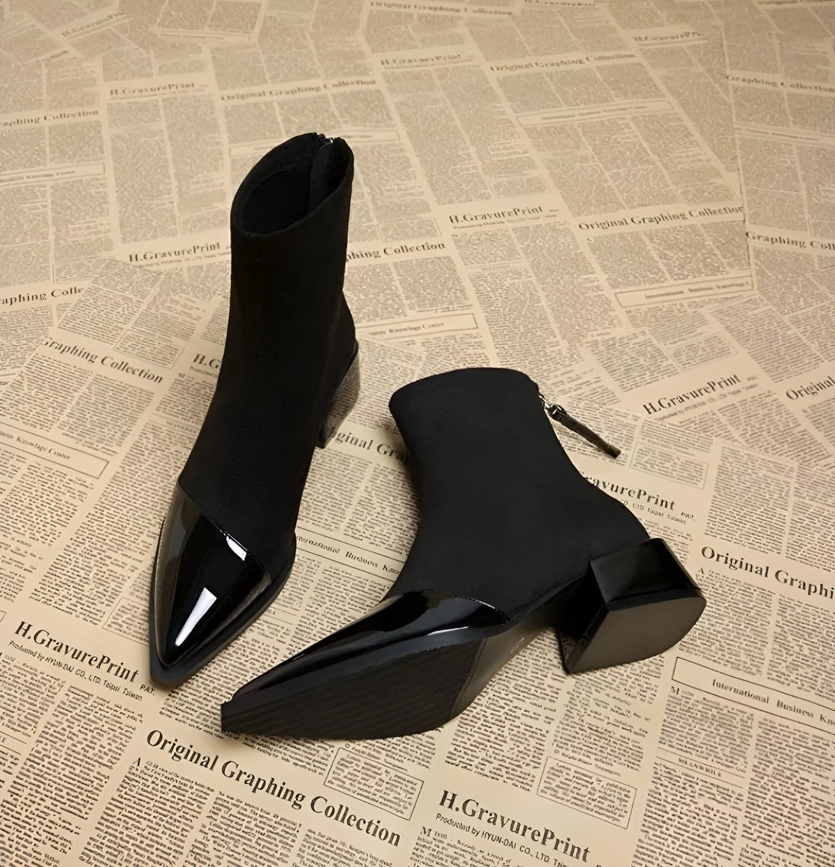 Whitney Ankle Boots for Women – Refined Suede Boots with Patent Accents & Comfy Block Heel