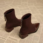 Whitney Ankle Boots for Women – Refined Suede Boots with Patent Accents & Comfy Block Heel