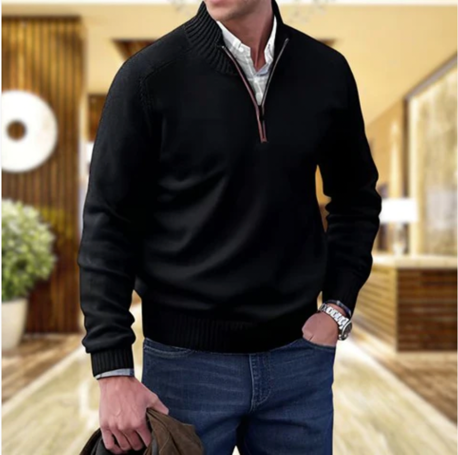 Adrian Men’s Half-Zip Sweater – Breathable Cashmere-Style Knit with Stand Collar