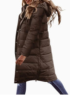 Maëlle Women's Long Puffer Coat – Warm Hooded Winter Jacket with Slim Silhouette