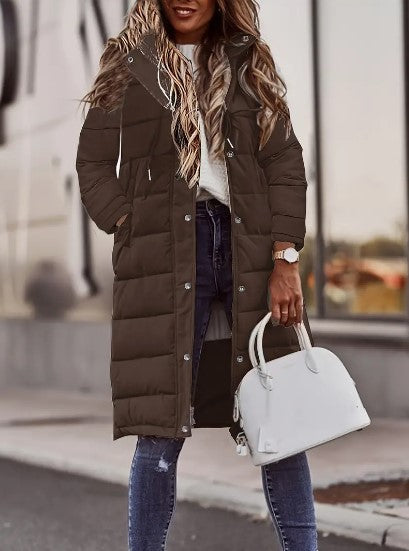 Evie Women’s Long Puffer Coat – Warm Quilted Winter Jacket with Adjustable Hood