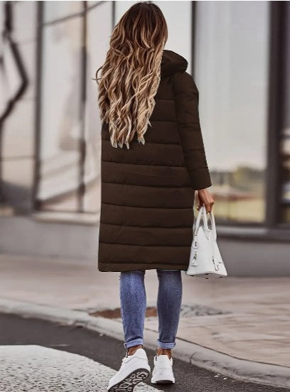Evie Women’s Long Puffer Coat – Warm Quilted Winter Jacket with Adjustable Hood
