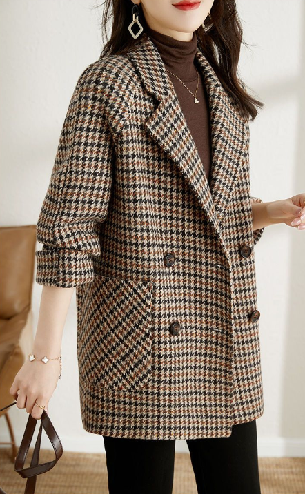 Hadleigh Women's Plaid Double-Breasted Coat – Oversized Vintage Jacket with Timeless Tailored Style