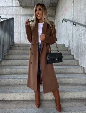 Talia Women’s Long Winter Coat – Elegant Belted Trench Coat with Double Breasted Fit