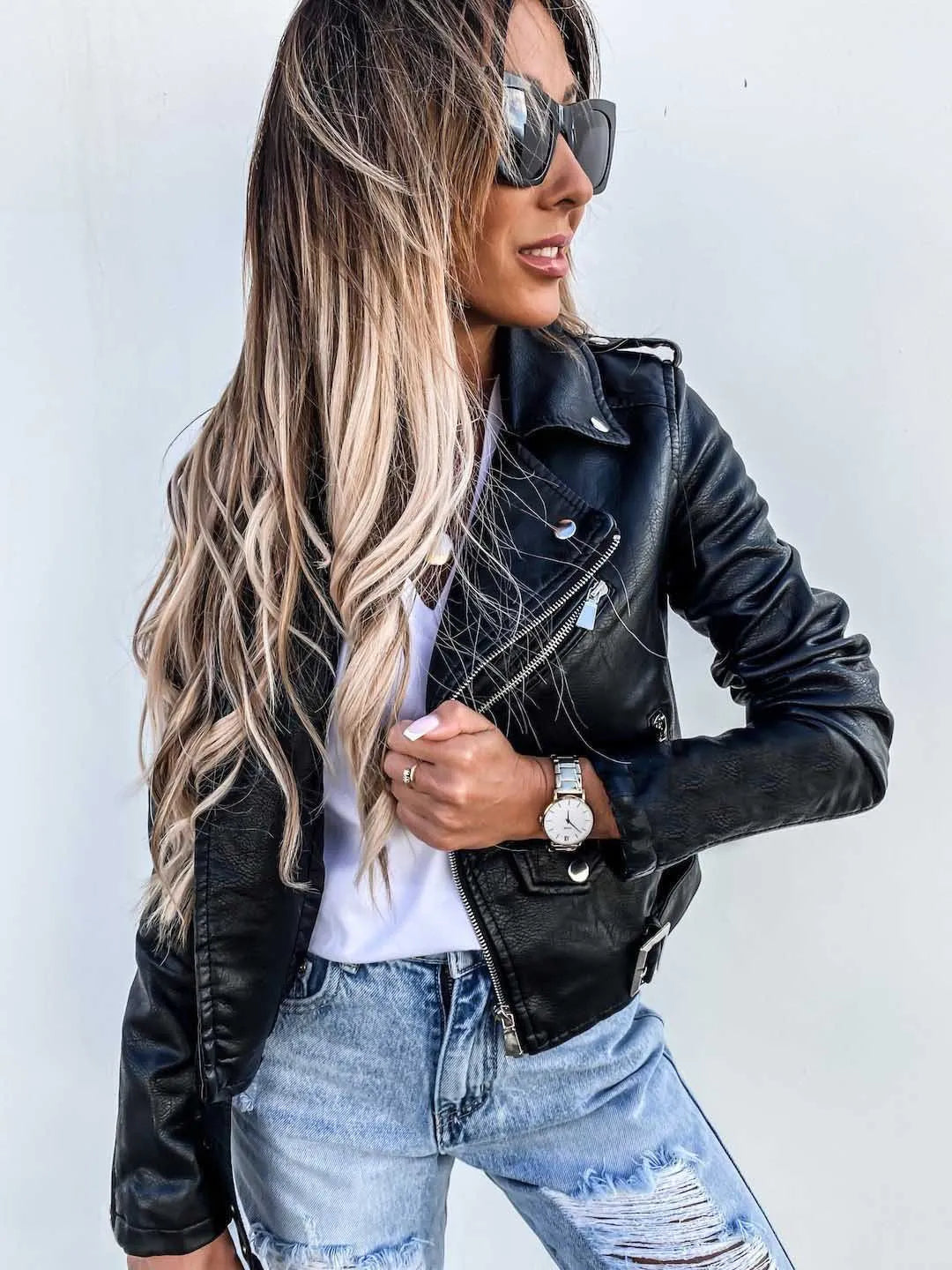 Blythe Women's Genuine Leather Jacket – Elegant Tailored Moto Jacket with Timeless Modern Style
