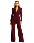 Odette Women's Blazer Jumpsuit – Elegant Wide-Leg Jumpsuit with Deep V-Neck