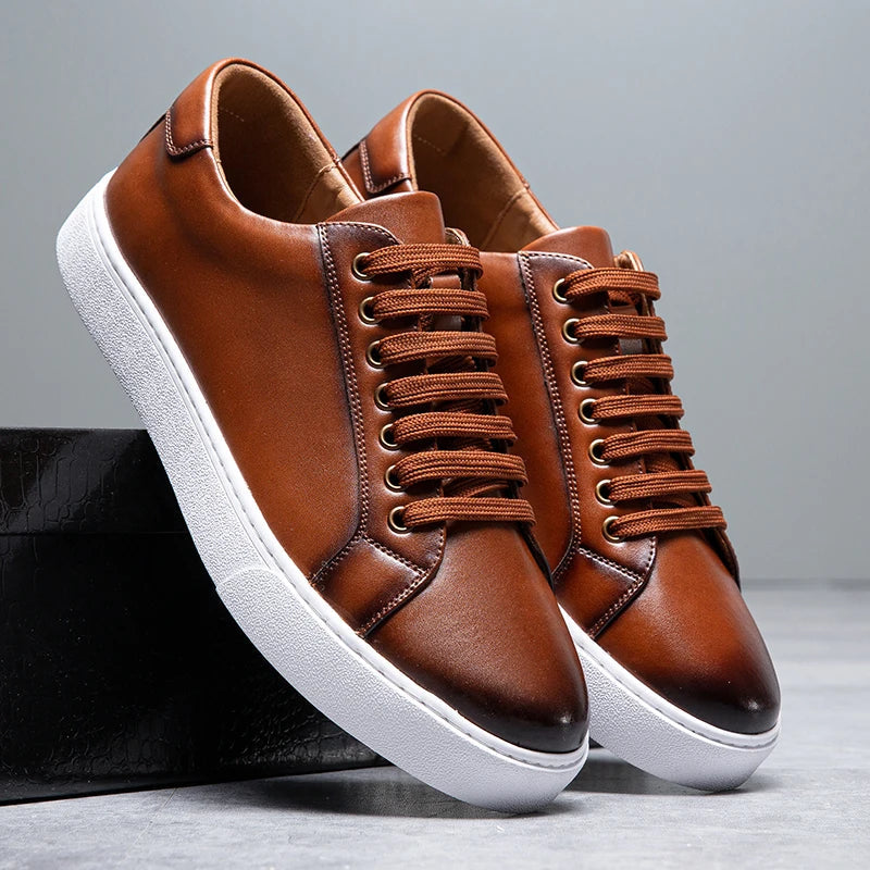 Felix Men's Leather Sneakers – Sleek Genuine Leather Sneakers with a Cushioned Sole and Timeless Design