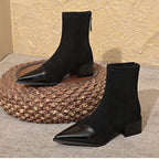 Whitney Ankle Boots for Women – Refined Suede Boots with Patent Accents & Comfy Block Heel