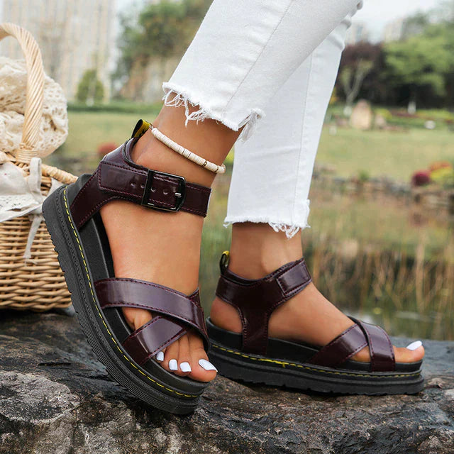 Beatriz Women's Platform Sandals – Comfortable Cross-Strap Sandals with Ankle Strap