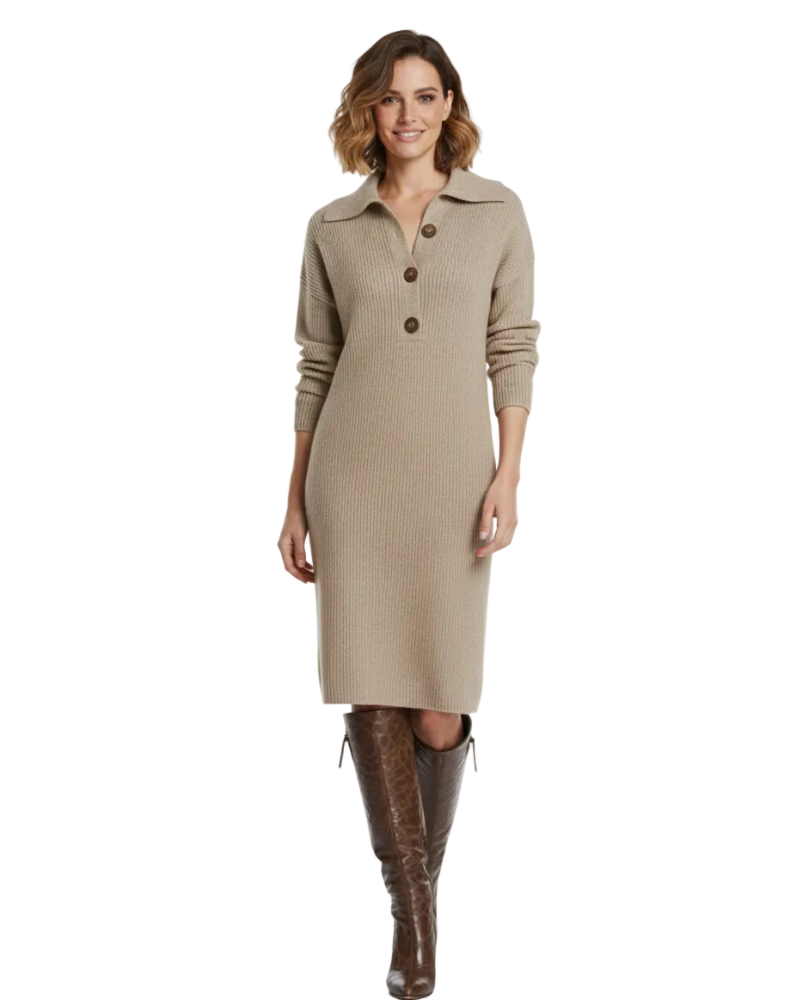 Courtney Midi Dress for Women – Comfort Fit with Collar Buttons for Sophisticated Everyday Style