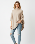 Liora Women's Wool Poncho – Oversized High-Neck Poncho with Asymmetric Hem