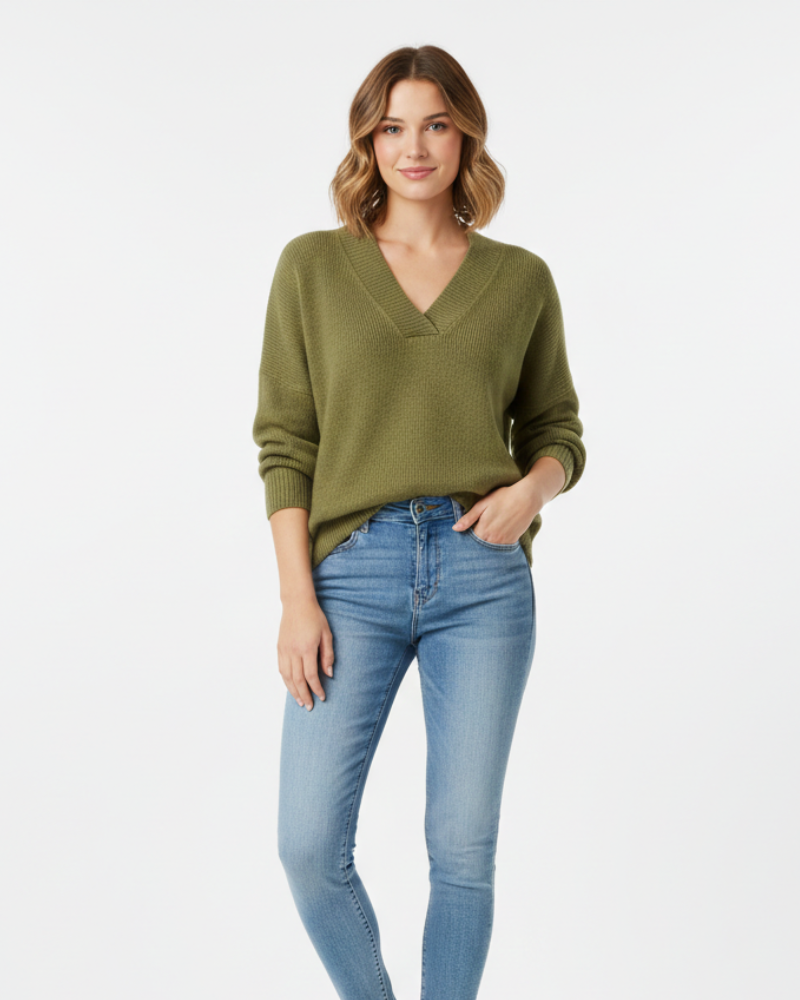 Marietta Women's V-Neck Sweater – Soft Flowing Knit for Autumn & Winter