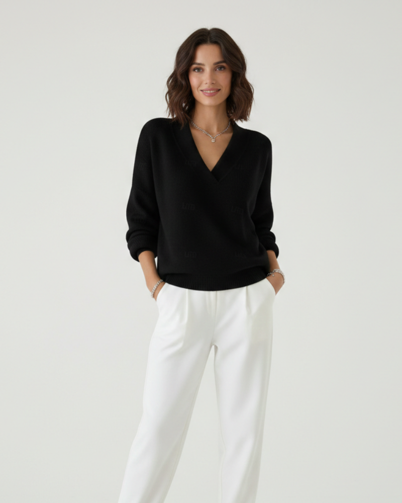 Alexandra Women’s V-Neck Jumper – Soft Knit Sweater with Elegant Relaxed Fit
