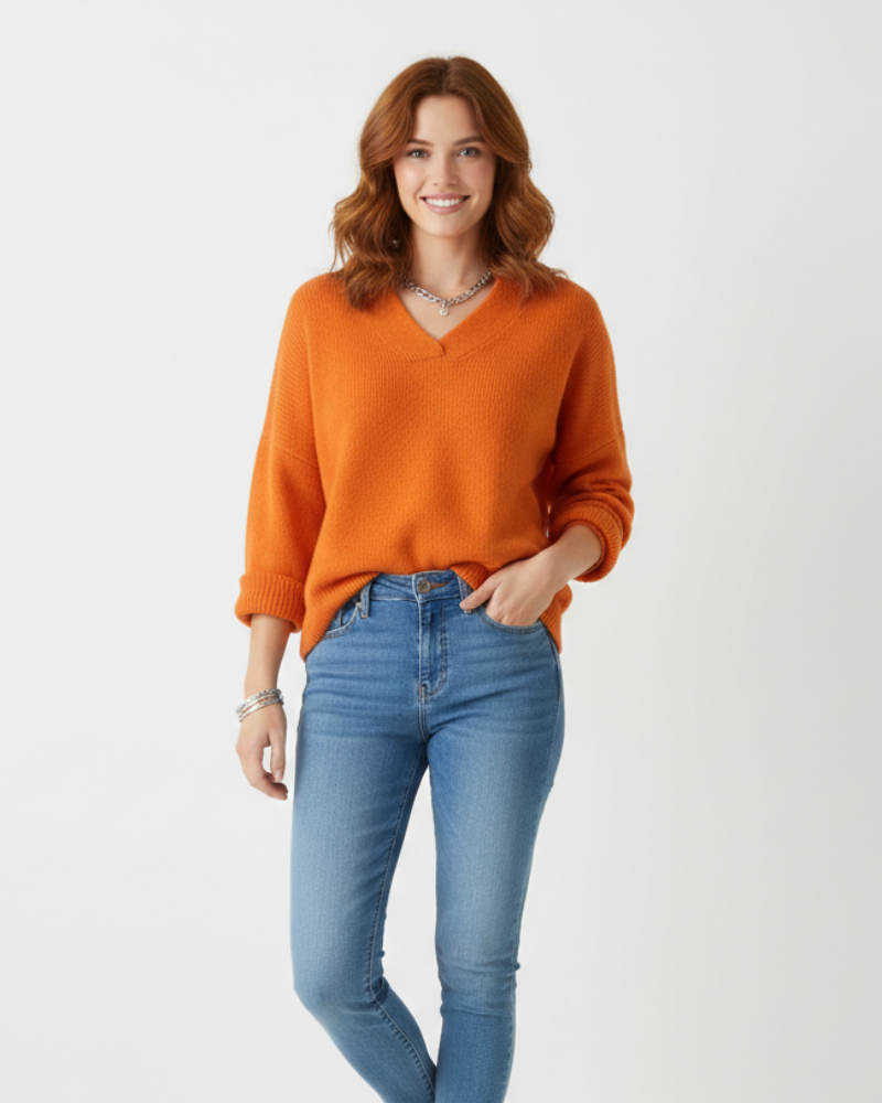Marietta Women's V-Neck Sweater – Soft Flowing Knit for Autumn & Winter