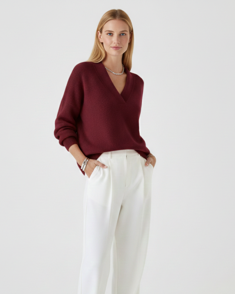 Marietta Women's V-Neck Sweater – Soft Flowing Knit for Autumn & Winter