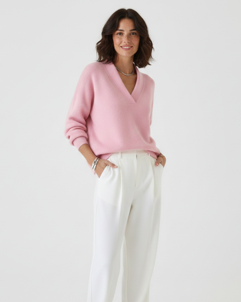 Marietta Women's V-Neck Sweater – Soft Flowing Knit for Autumn & Winter
