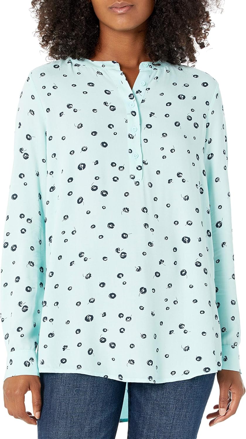 Marceline Women's Printed Long Sleeve Popover Blouse in Lightweight Viscose Relaxed Fit