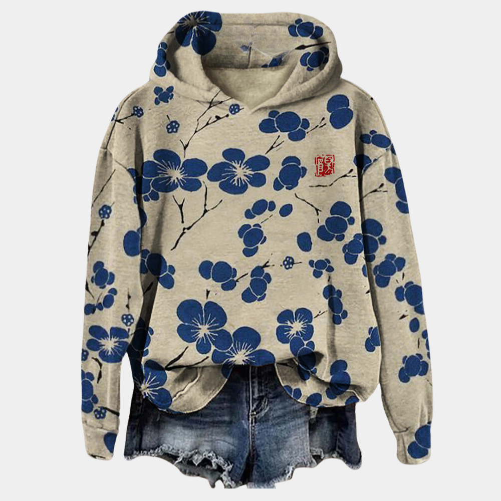 Kaori Women’s Floral Hoodie – Soft Cotton Blend Relaxed Fit Hooded Sweatshirt