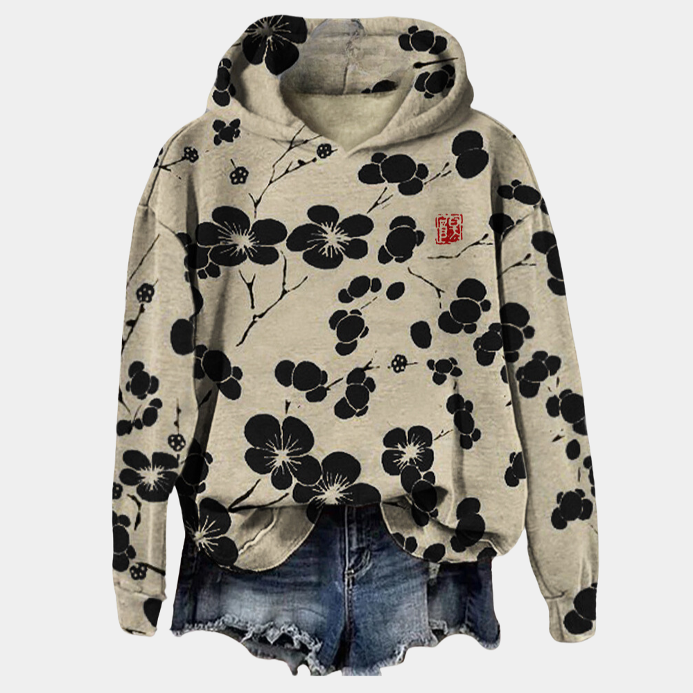 Noemi Women's Floral Hooded Sweatshirt – Soft Cotton Blend Relaxed Fit Hoodie