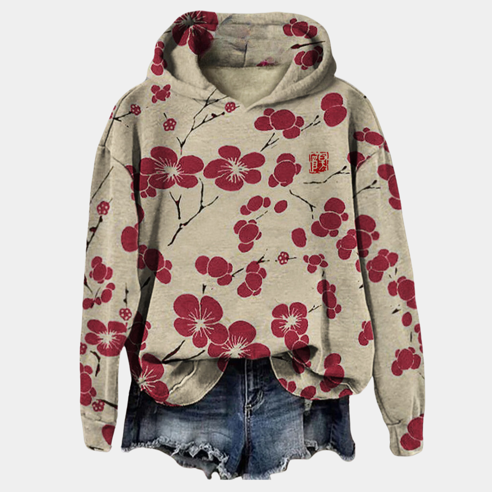 Noemi Women's Floral Hooded Sweatshirt – Soft Cotton Blend Relaxed Fit Hoodie