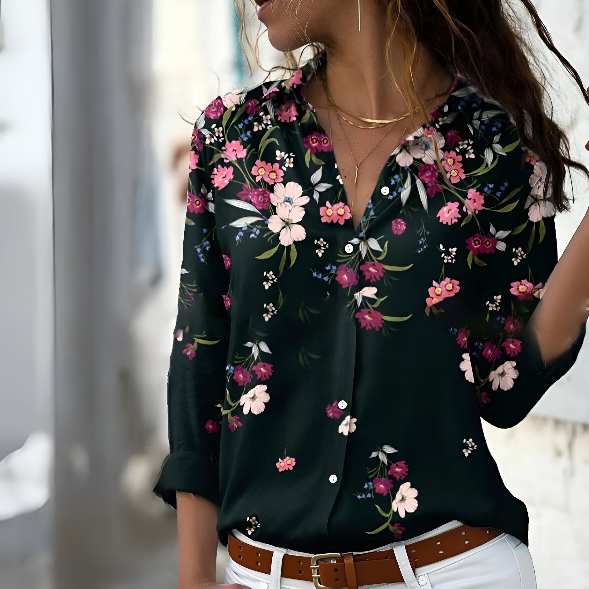 Alessia Women's Printed Blouse – Lightweight Relaxed Blouse with Soft Fabric