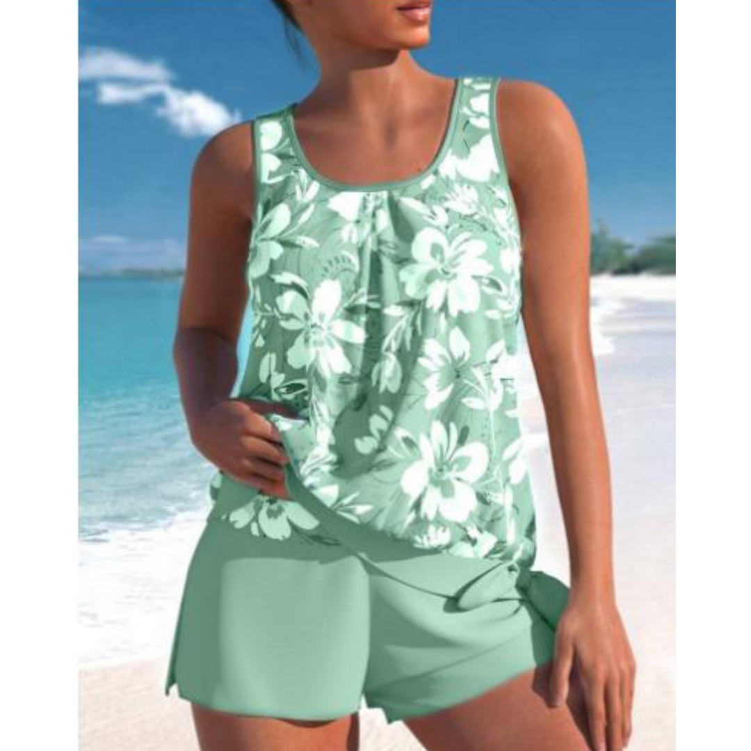 Kaia Women's Floral Tankini Set – Sleeveless Two-Piece Swimsuit with Swim Shorts & Comfortable Fit