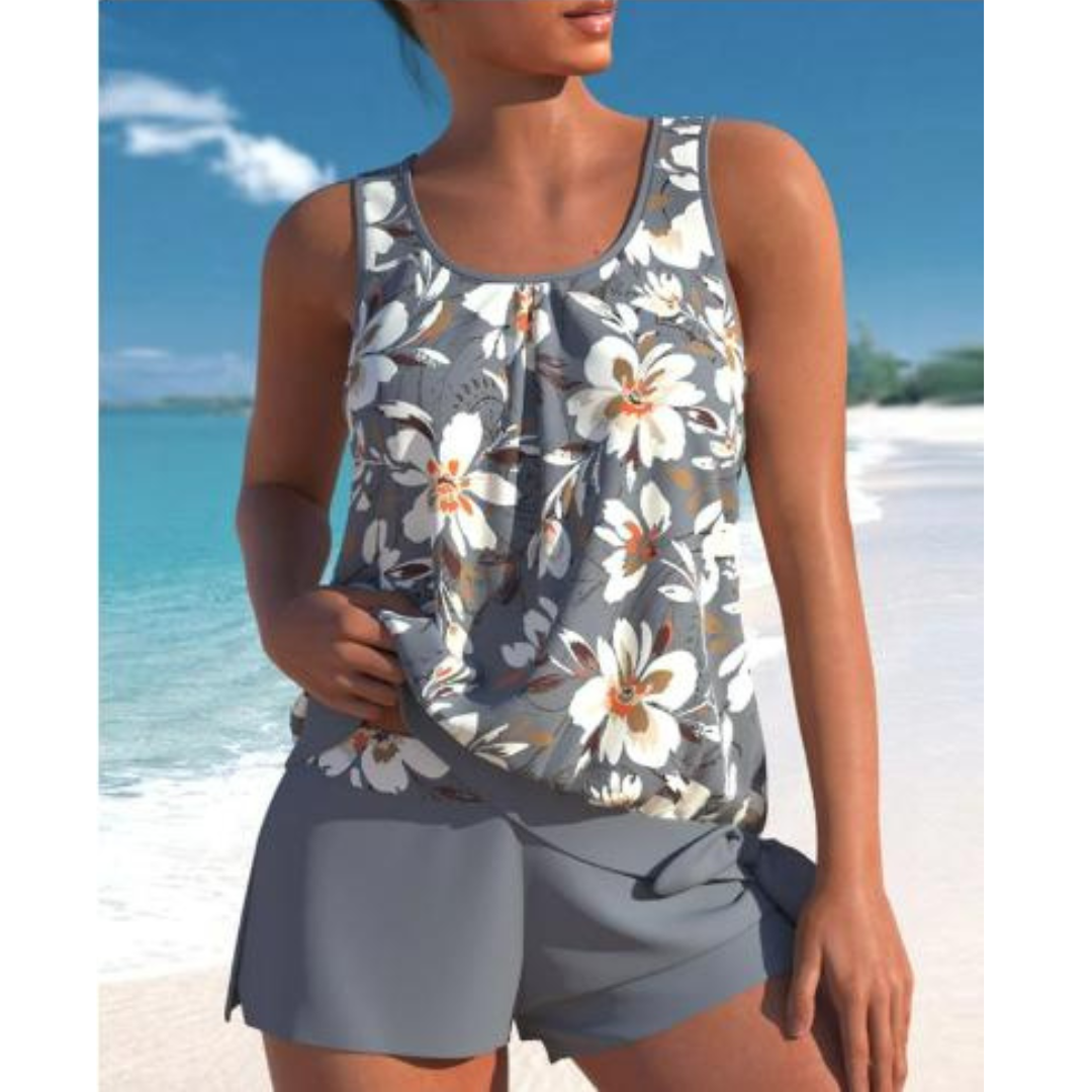 Kaia Women's Floral Tankini Set – Sleeveless Two-Piece Swimsuit with Swim Shorts & Comfortable Fit