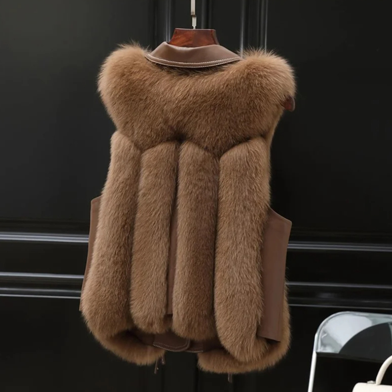 Marlowe Women's Faux Fur Vest with Oversized Lapel Collar & Adjustable Waist