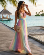 Wren Women's Ombre Maxi Dress – Sleeveless Summer Dress with Flowing Silhouette & Vibrant Gradient Print