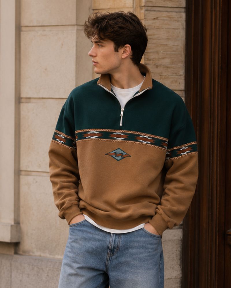 Hollis Men's Half-Zip Sweater – Retro Knit Pullover with Comfortable Fit & Timeless Autumn Style