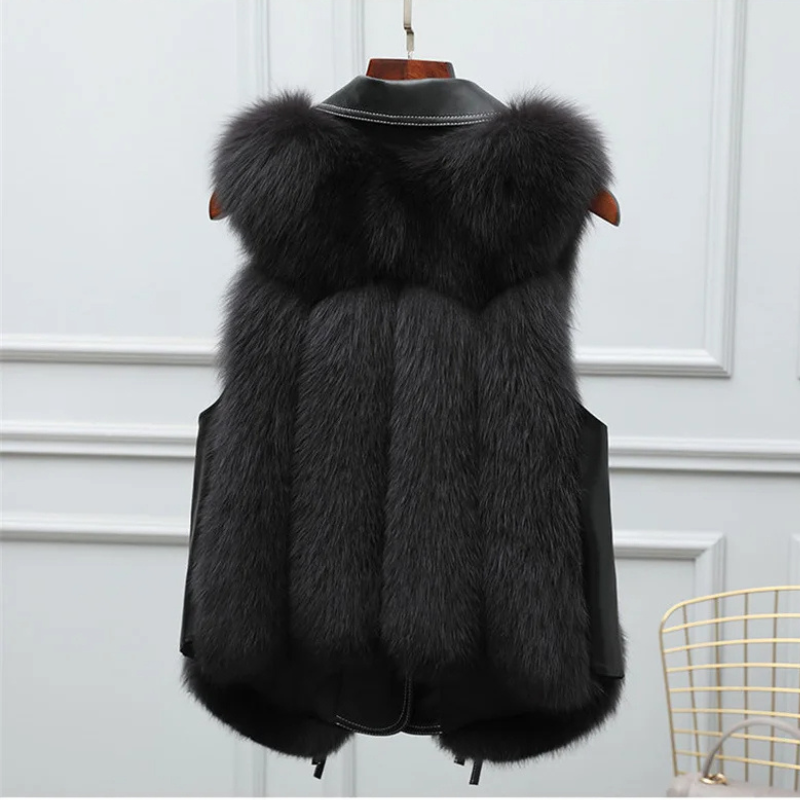 Marlowe Women's Faux Fur Vest with Oversized Lapel Collar & Adjustable Waist