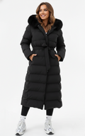 Shane Women's Long Winter Coat – Sophisticated Puffer Coat with Faux Fur Collar and Belt
