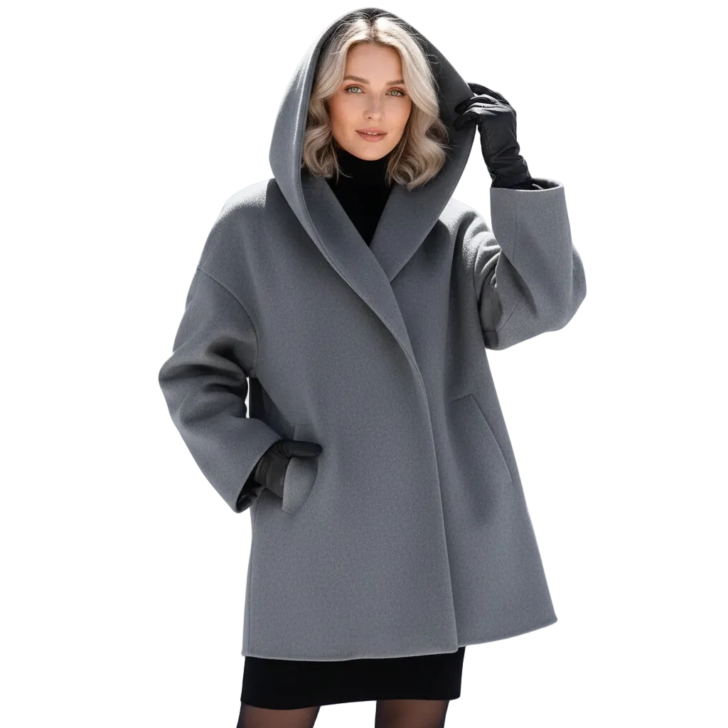 Audrey Women's Oversized Long Coat – Relaxed Tailored Coat with Wide Lapels & Soft Draped Fit