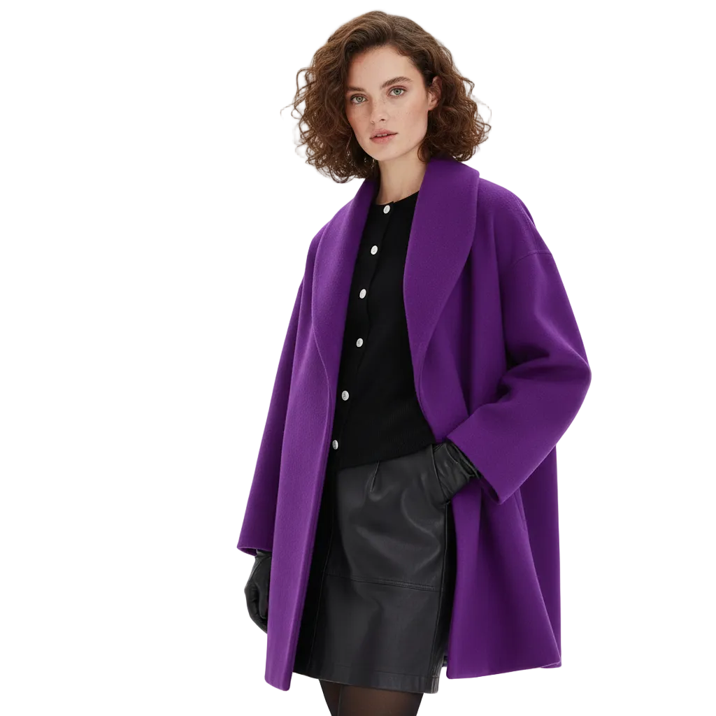Audrey Women's Oversized Long Coat – Relaxed Tailored Coat with Wide Lapels & Soft Draped Fit