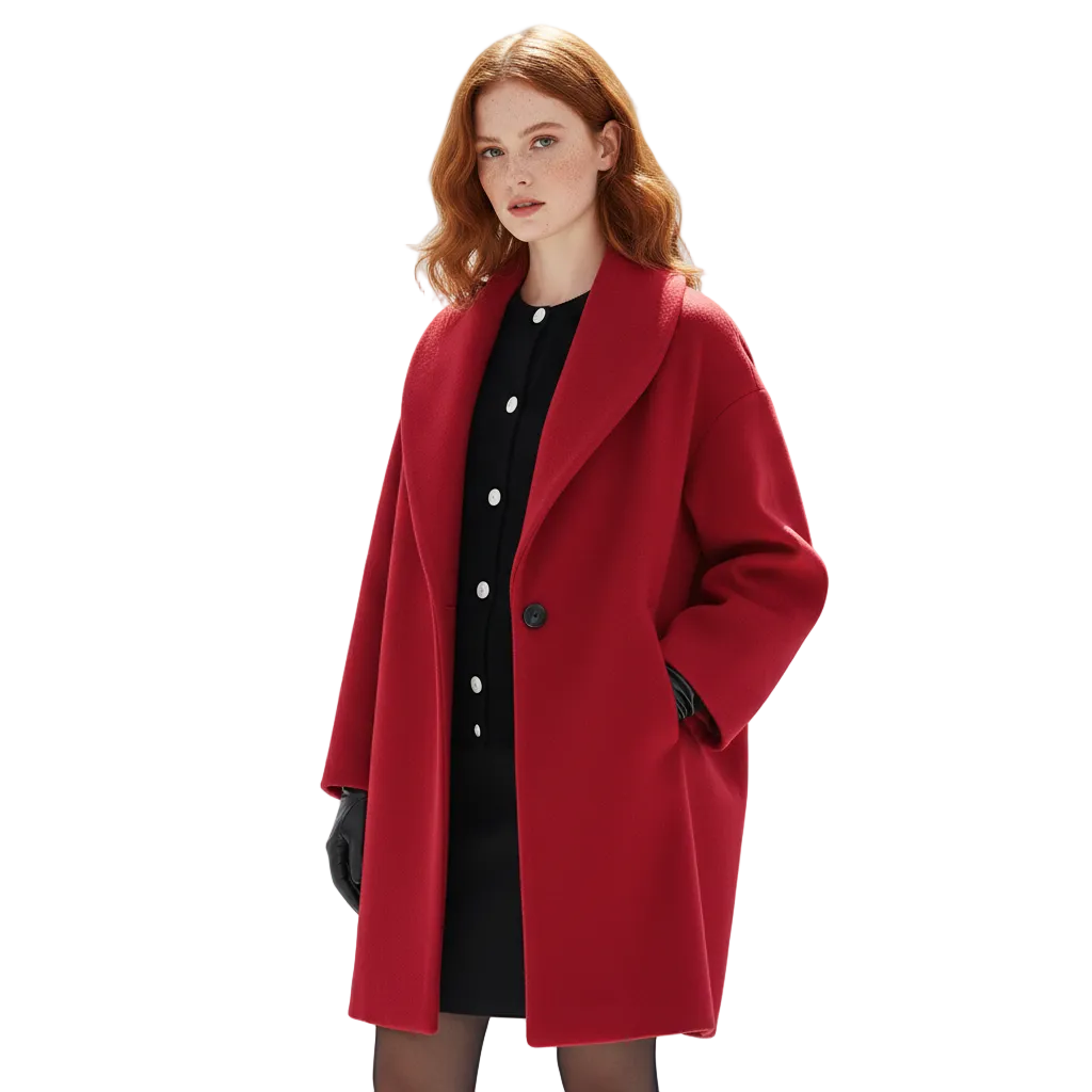 Audrey Women's Oversized Long Coat – Relaxed Tailored Coat with Wide Lapels & Soft Draped Fit