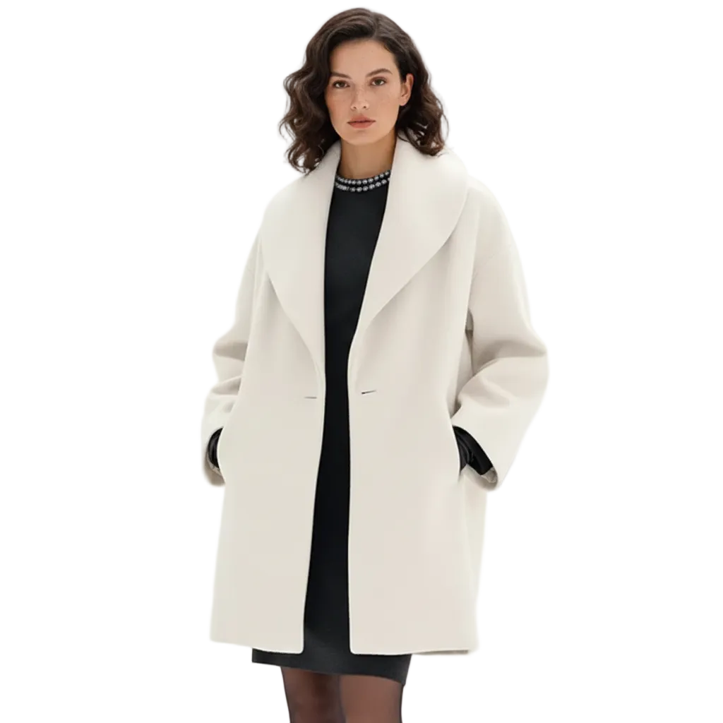 Audrey Women's Oversized Long Coat – Relaxed Tailored Coat with Wide Lapels & Soft Draped Fit