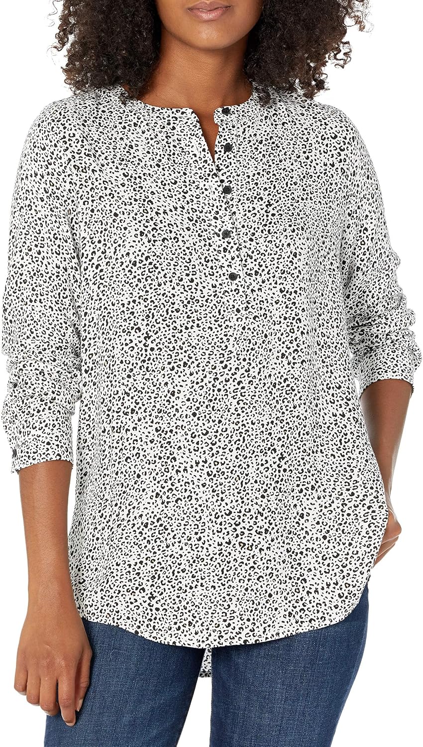 Marceline Women's Printed Long Sleeve Popover Blouse in Lightweight Viscose Relaxed Fit