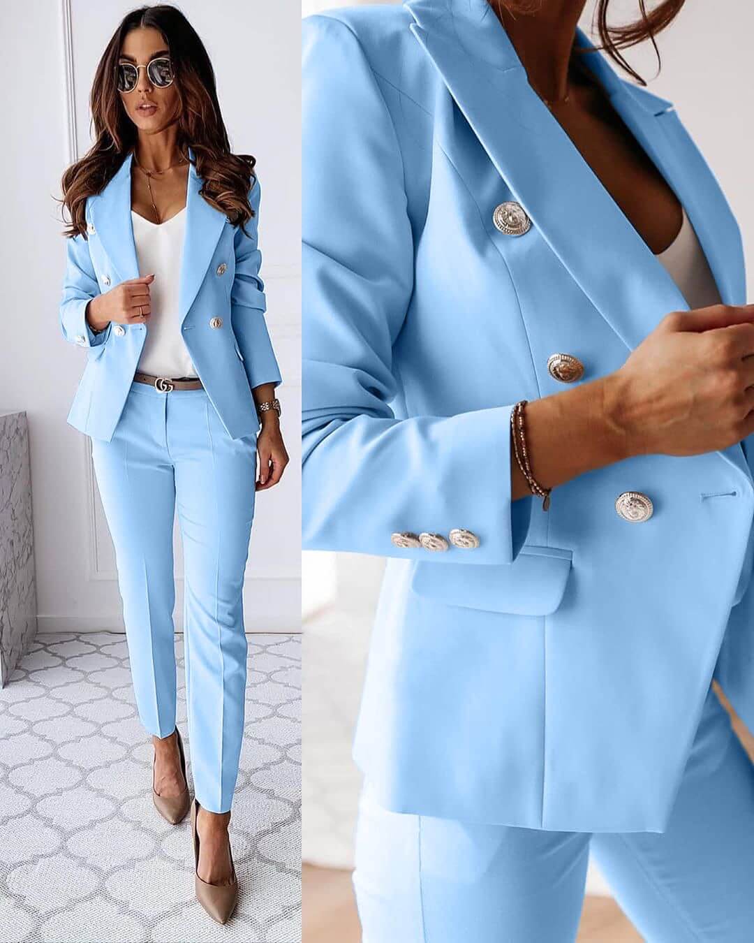 Valéria Women's Tailored Pantsuit – Elegant Blazer & Slim-Fit Trousers Set