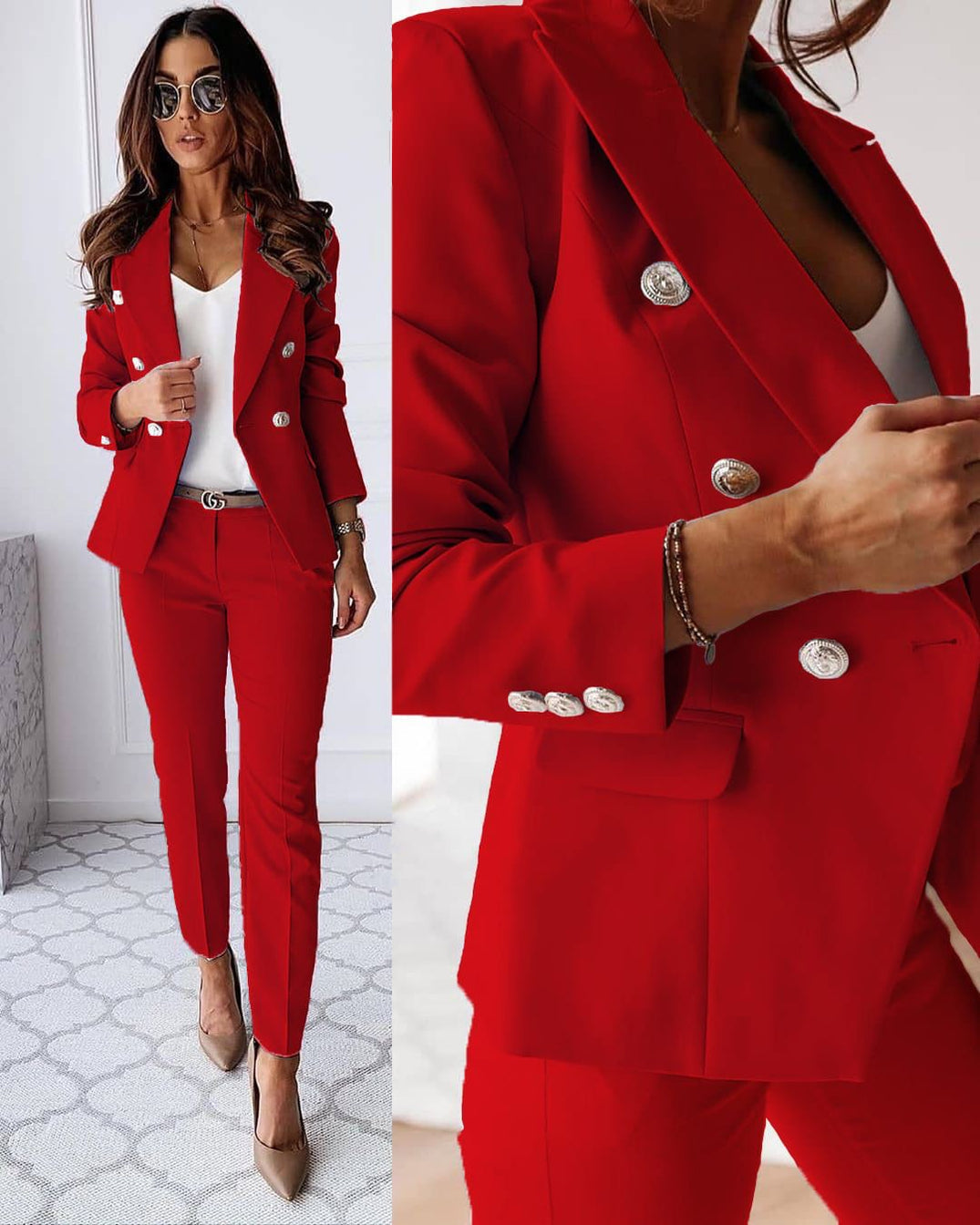 Valéria Women's Tailored Pantsuit – Elegant Blazer & Slim-Fit Trousers Set