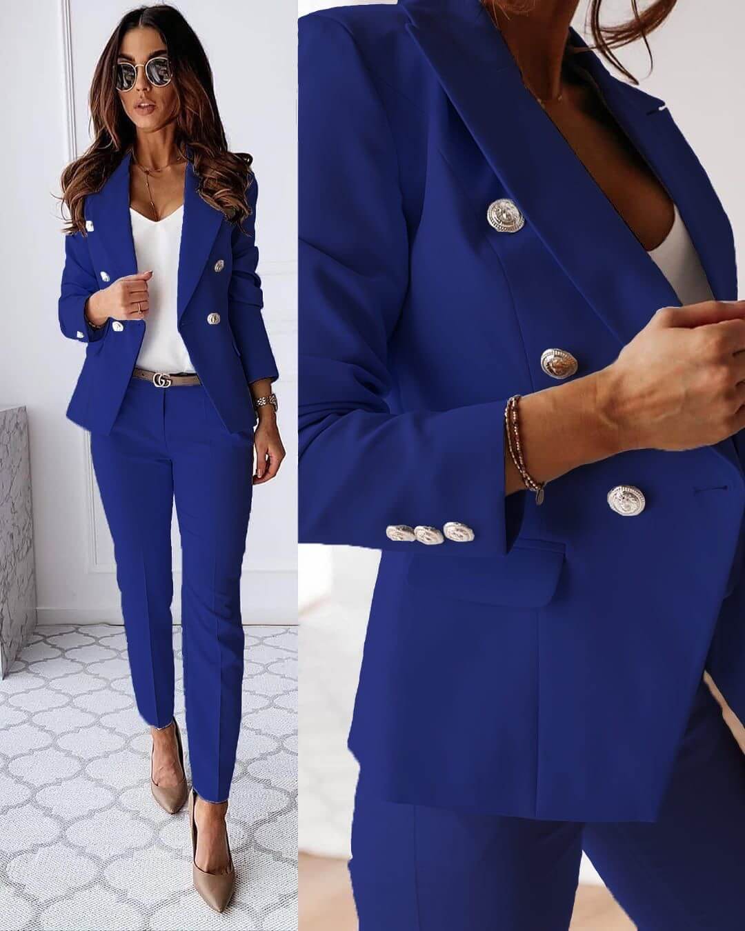 Valéria Women's Tailored Pantsuit – Elegant Blazer & Slim-Fit Trousers Set
