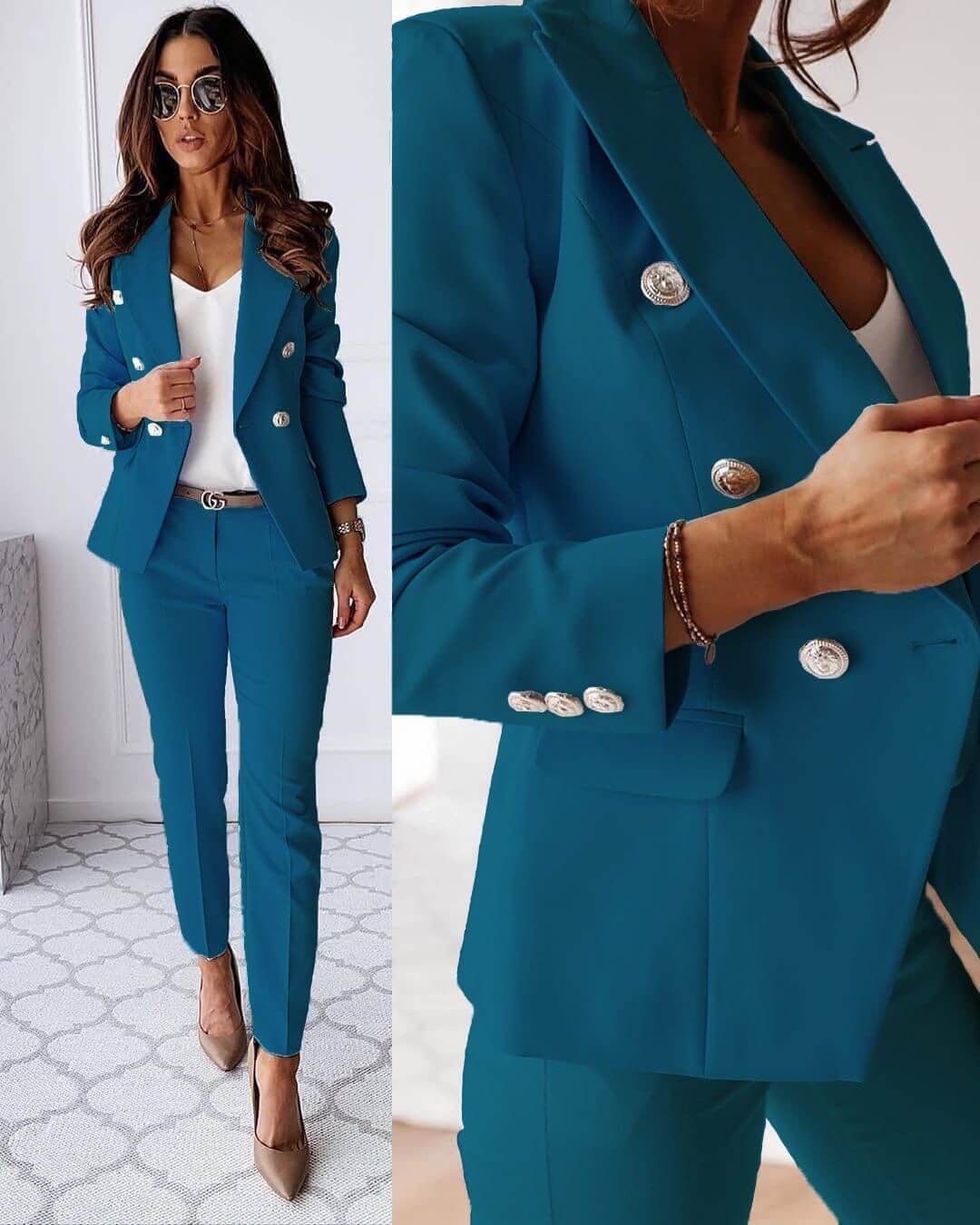 Valéria Women's Tailored Pantsuit – Elegant Blazer & Slim-Fit Trousers Set