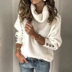 Emma Women’s Turtleneck Jumper – Elegant Knit Sweater with Button Sleeve Details