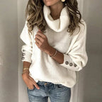 Delfina Women's Turtleneck Sweater – Elegant Button-Detail Knit with Comfortable Fit