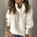 Delfina Women's Turtleneck Sweater – Elegant Button-Detail Knit with Comfortable Fit