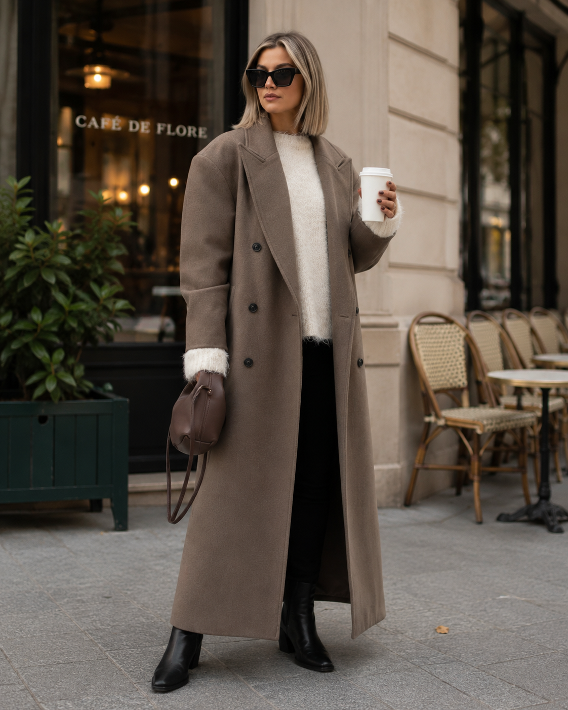 Claudia Women’s Oversized Winter Coat – Elegant Double-Breasted Long Wool Blend Jacket